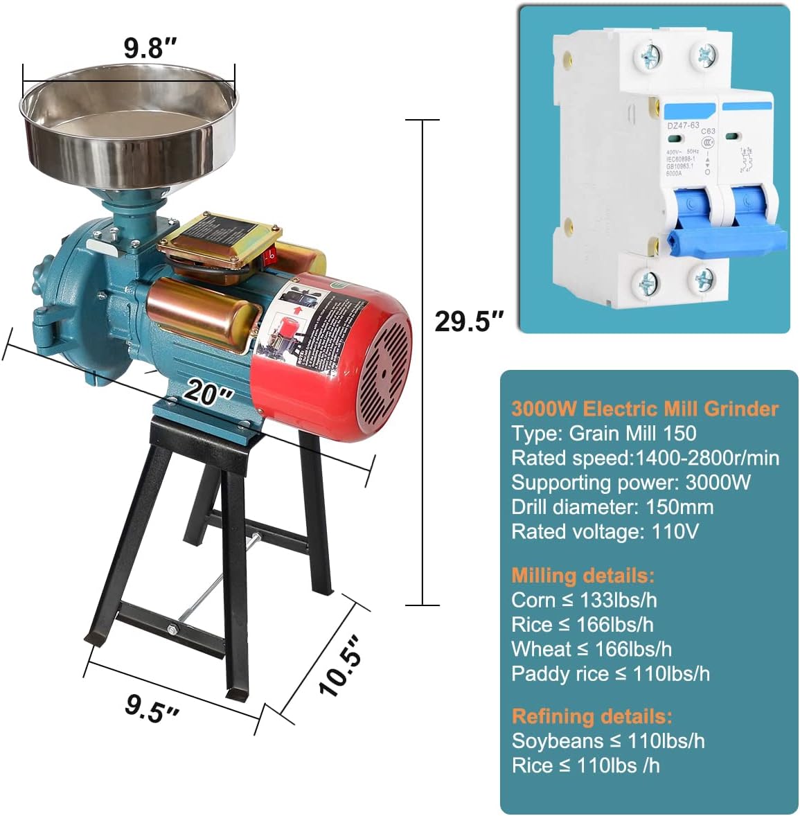 3000W Electric Corn Grinder Grain Mill D939630