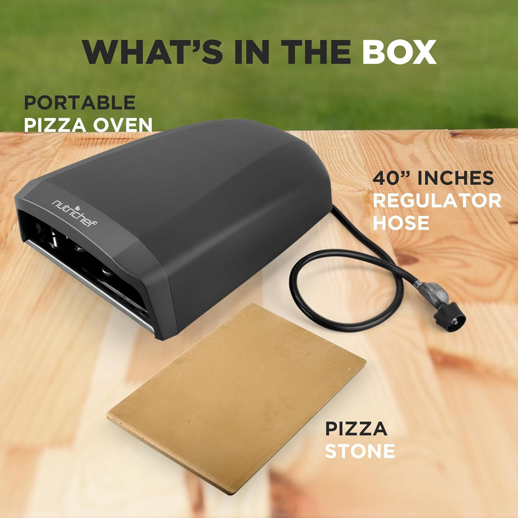 Portable Outdoor Gas Pizza Oven with Foldable Feet, Adjustable Heat Control Dial, Burner, Stone & Regulator Hose, 25.24'' x 16.14'' x 12.40'' K62022