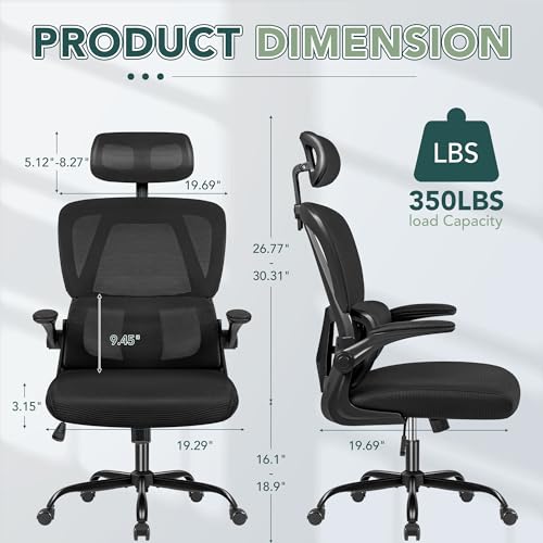 Black High Back Mesh Office Chair with Adjustable Lumbar Support J357906
