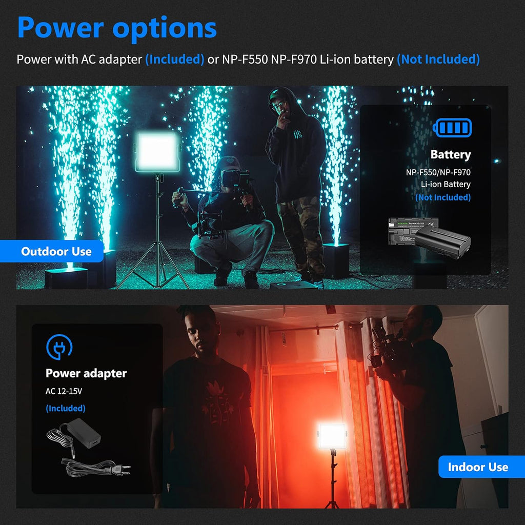 2-Pack Dimmable RGB LED Video Light Kit with Stands and Bag O60848