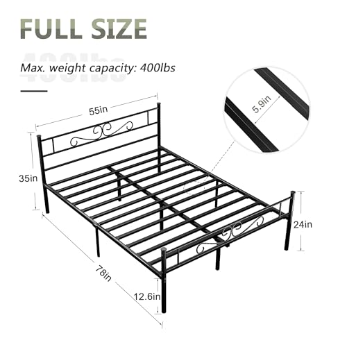 Full Size Bed Frame with Headboard, Heavy-Duty Metal Platform J83524