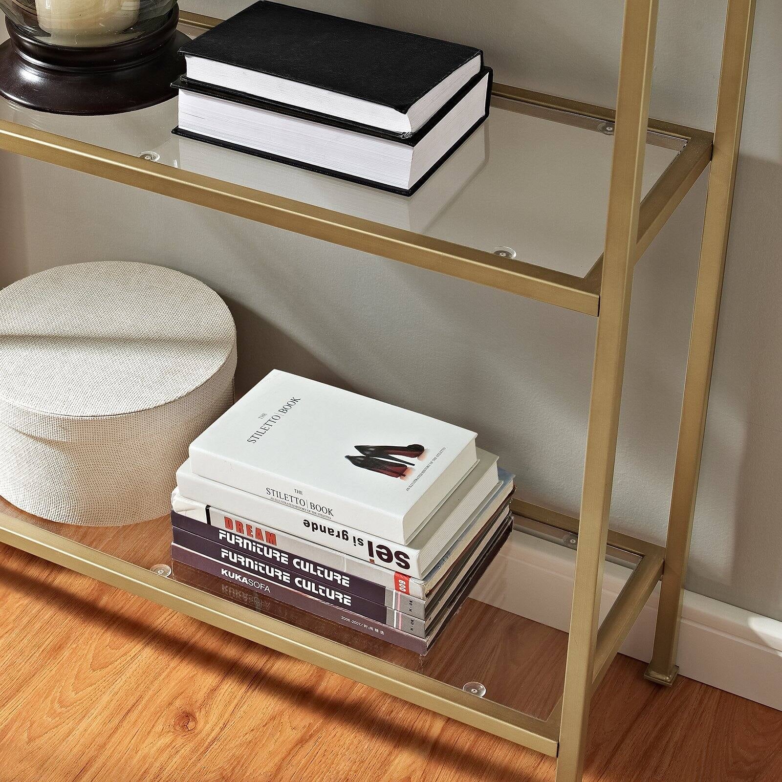 Antique Gold 4 Shelf Glass Metal Etagere Bookcase P6253