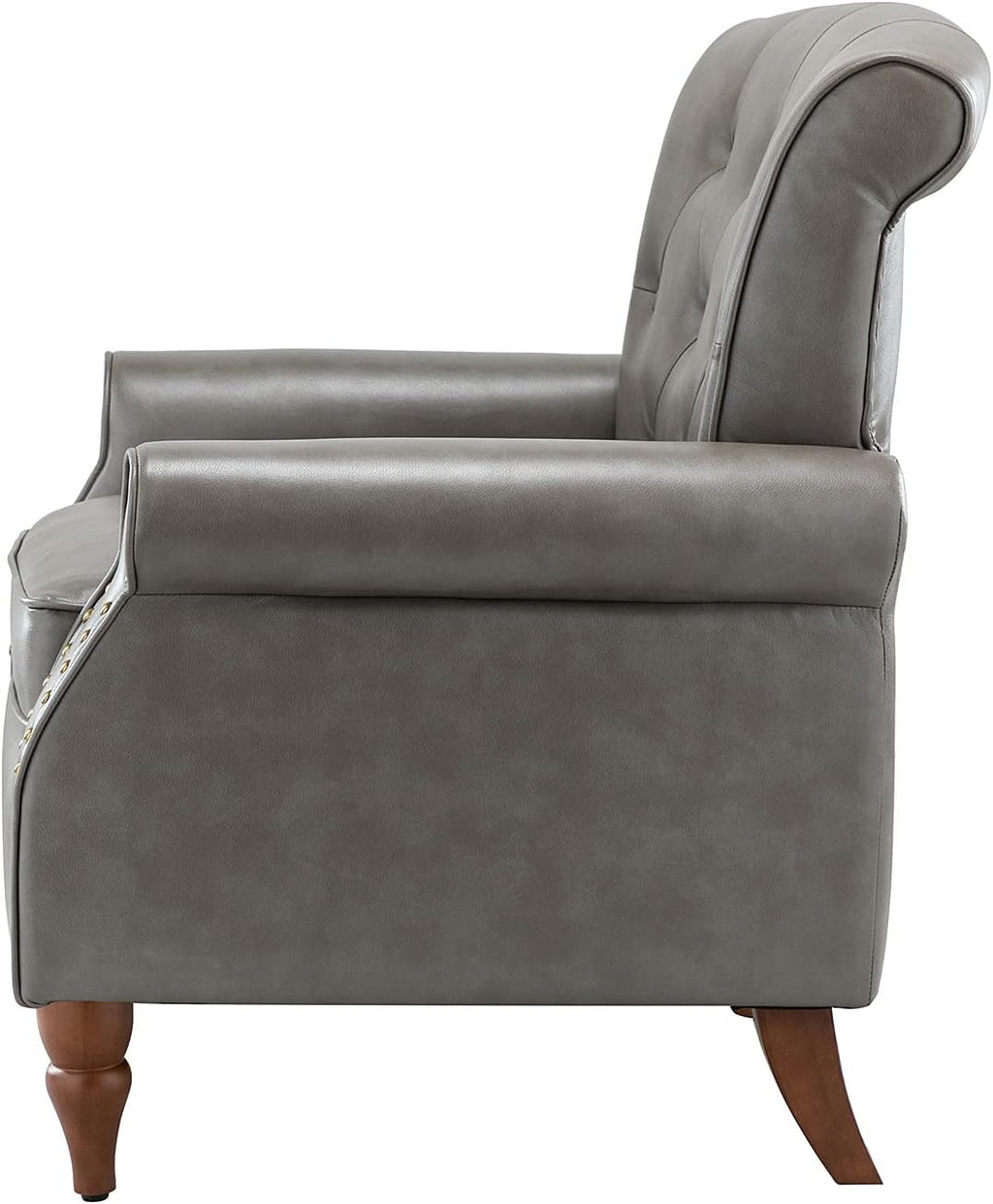 Grey Faux Leather Accent Chair with Solid Wood Legs M405