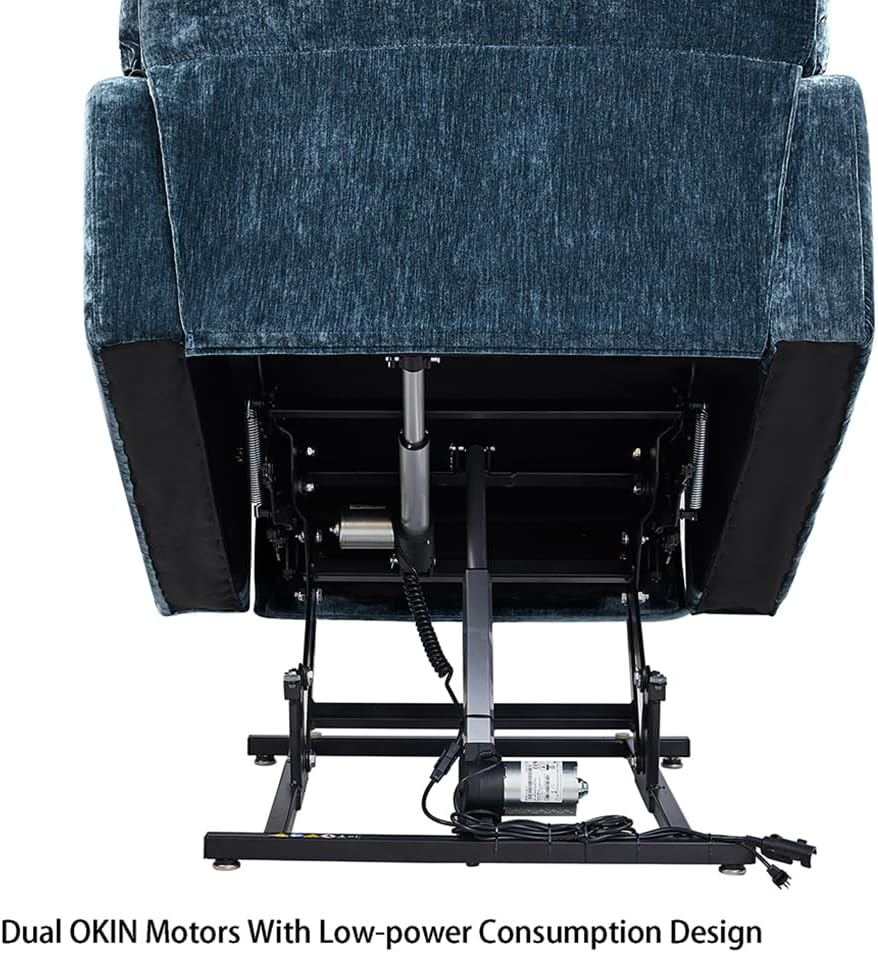 Blue Dual Motor Power Lift Recliner Chair with Remote Control Massage and Heat Cup Holder H384222