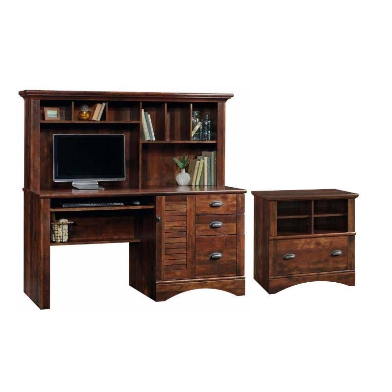 2 Piece Computer Desk with Hutch and File Cabinet Set in Cherry J2759