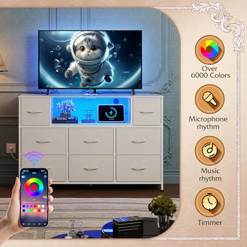 8 Drawer Fabric Dresser with LED Lights Q1778