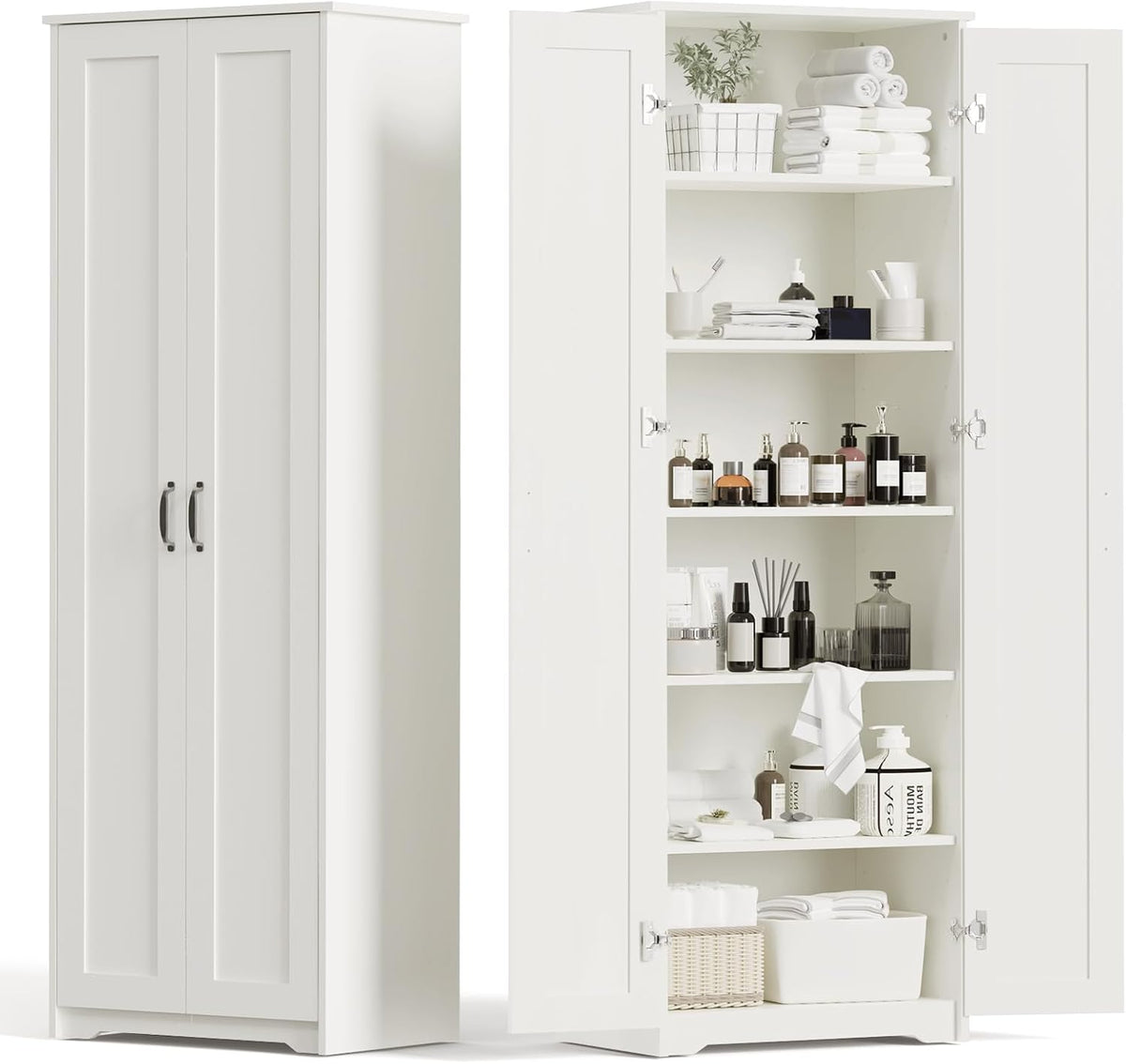 White 70" Tall Storage Cabinet with 2 Doors and 6 Adjustable Shelves W61862