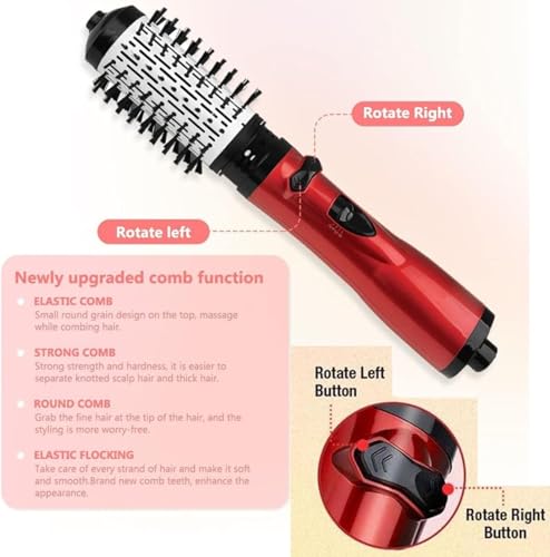 Red 3-in-1 Hot Air Styler and Rotating Hair Dryer with 2 Interchangeable Brushes M108