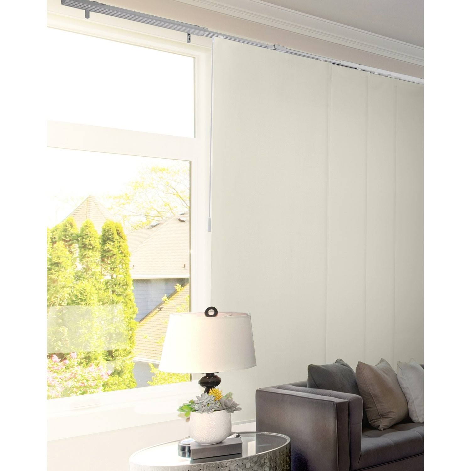 Blackout Adjustable Sliding Panel Track Blind, Up to 86 inchw x 96 inchh, Ivory X163