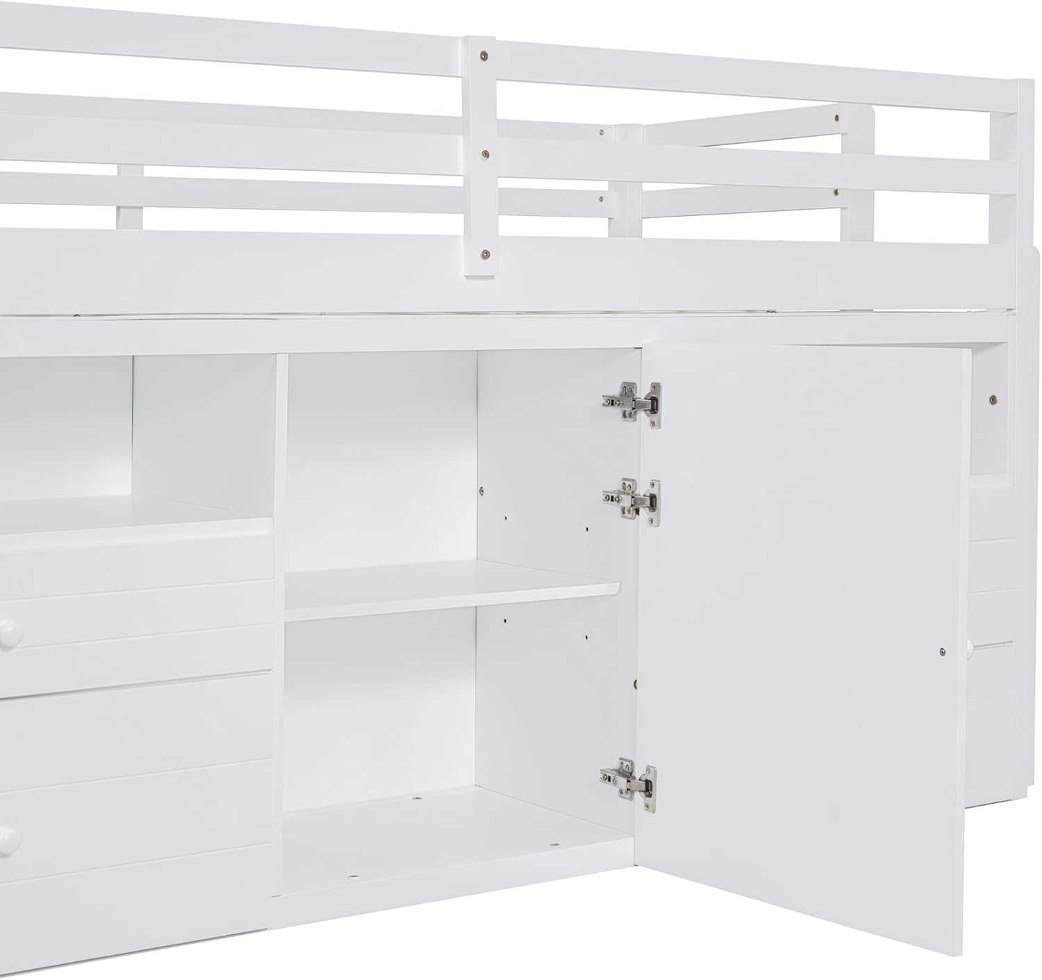 White Wooden Twin Size Loft Bed with 4 Drawers W35536