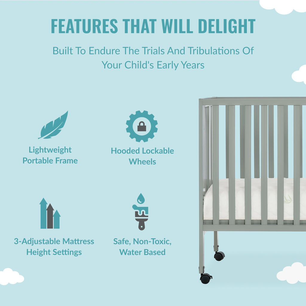 Cool Grey Full-Size Folding Crib Z252