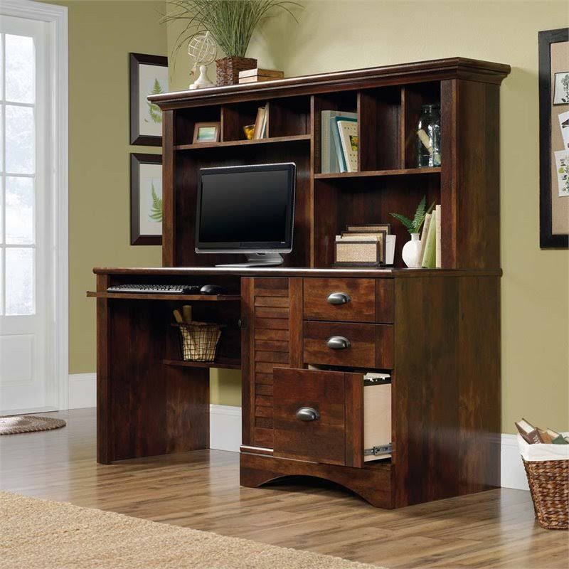 2 Piece Computer Desk with Hutch and File Cabinet Set in Cherry J2759