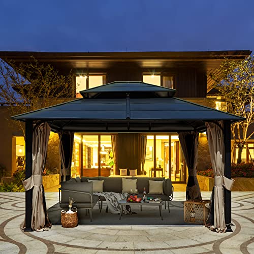 12'x20' Hardtop Galvanized Steel Aluminum Frame Gazebo with Netting and Curtains J402825