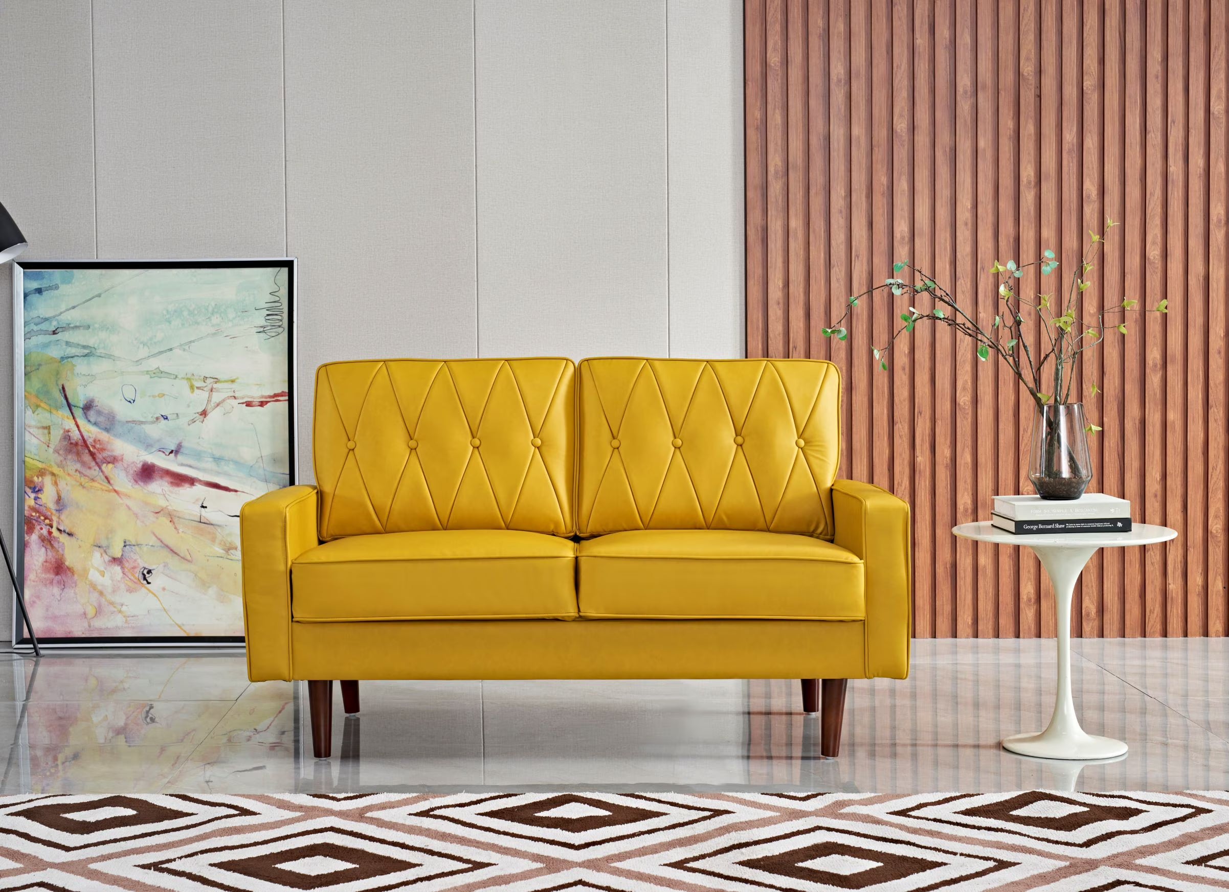 Mustard Yellow Faux Leather Loveseat B15063