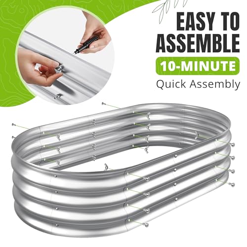 Galvanized Raised Garden Bed Planter Boxes, Large Oval Metal, Silver D80477