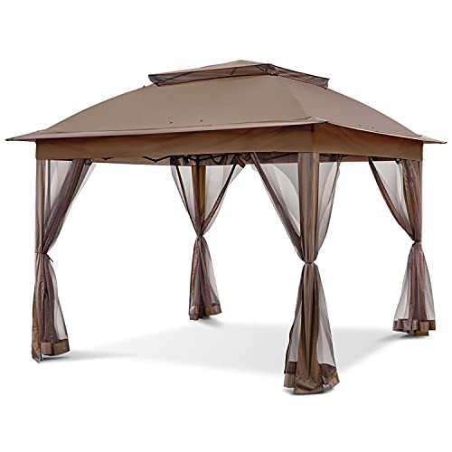 Beige 11x11 Pop Up Gazebo Tent with Mosquito Netting W22212