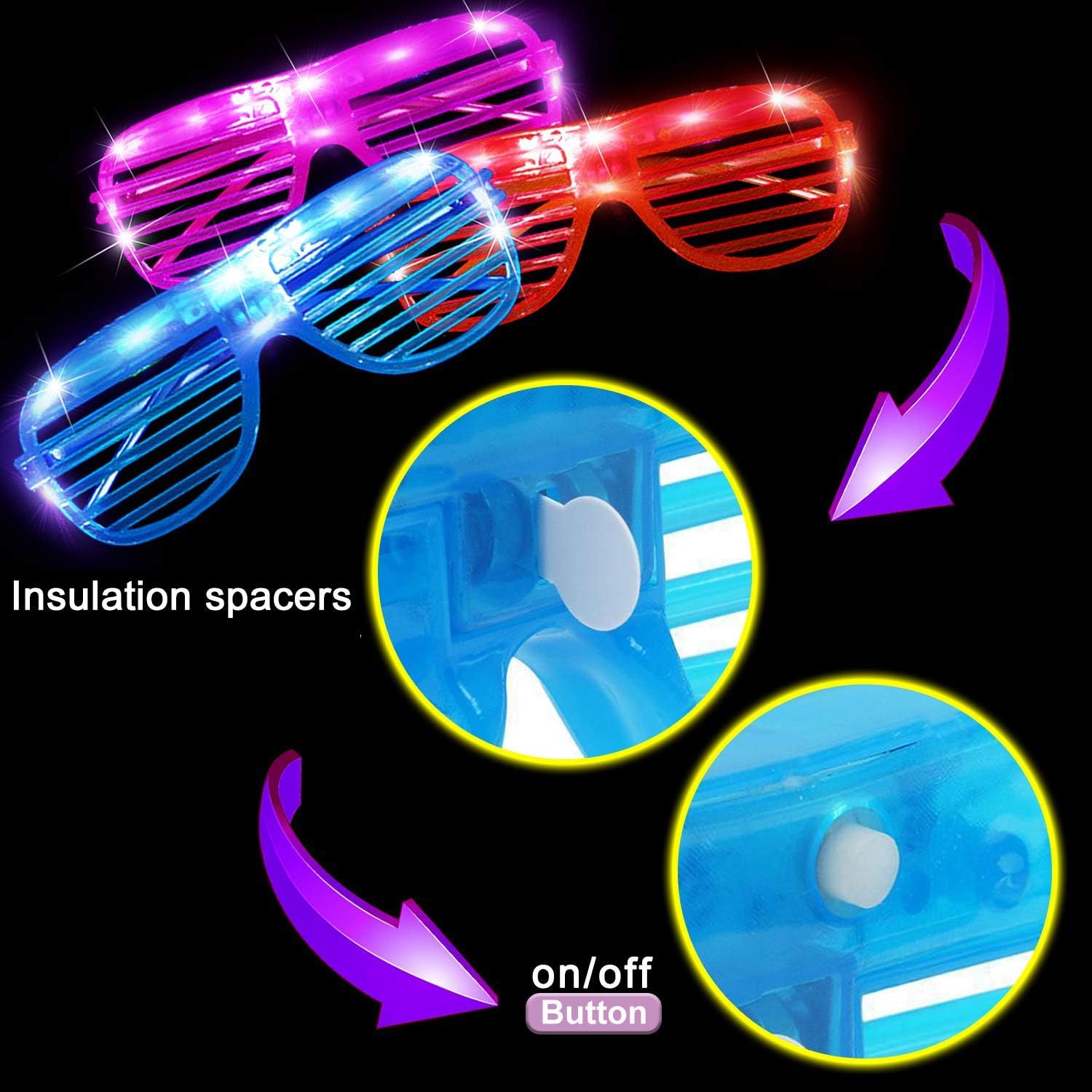 20Pack LED Glow Glasses Plastic Shutter Shades W8702