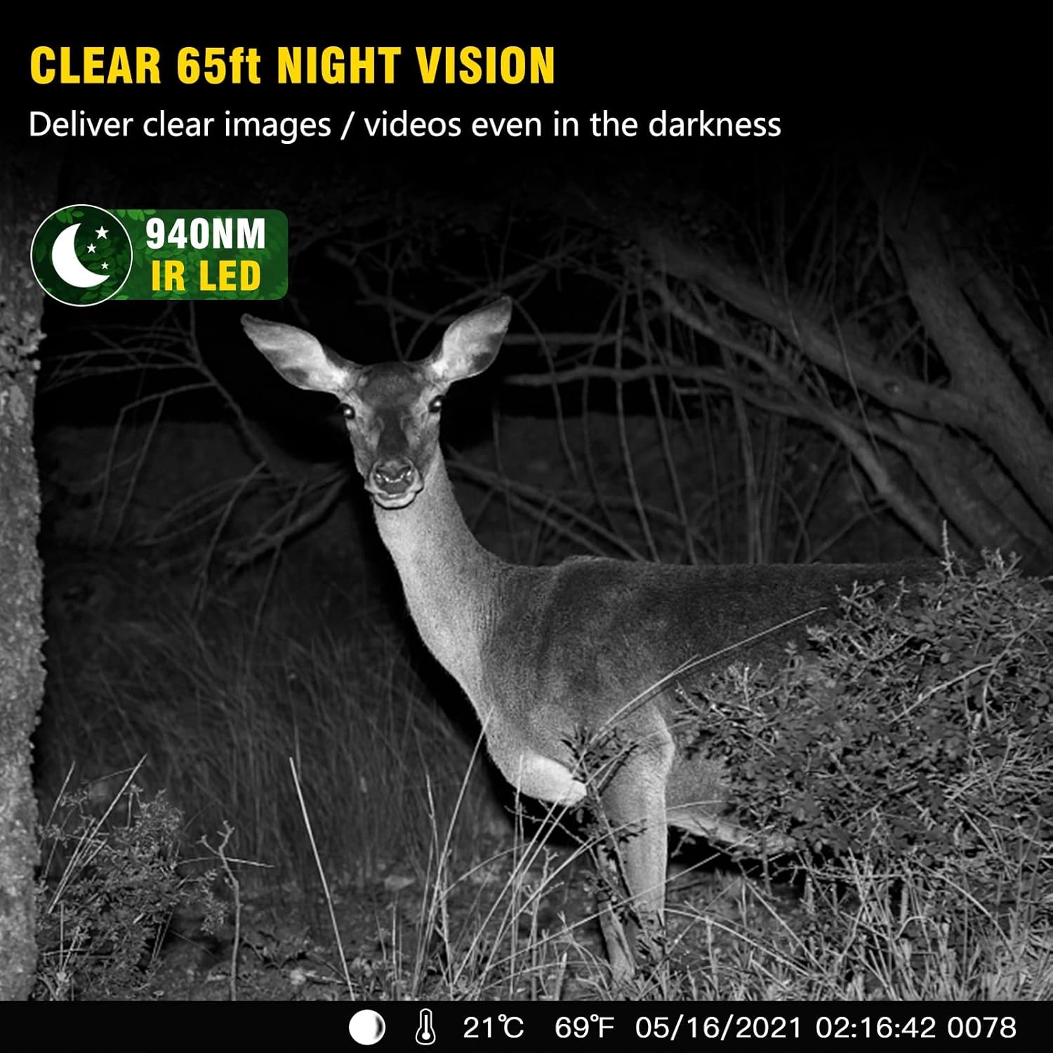 4K 32MP 120° Night Vision Motion Activated Waterproof IP66 Wildlife Camera with 32GB Micro SD Card Q832931