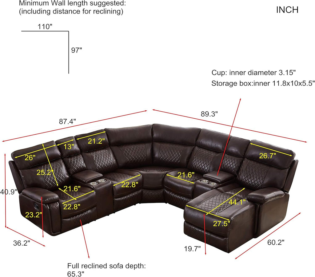 Brown PU Leather L Shape Reclining Sectional Sofa T9768