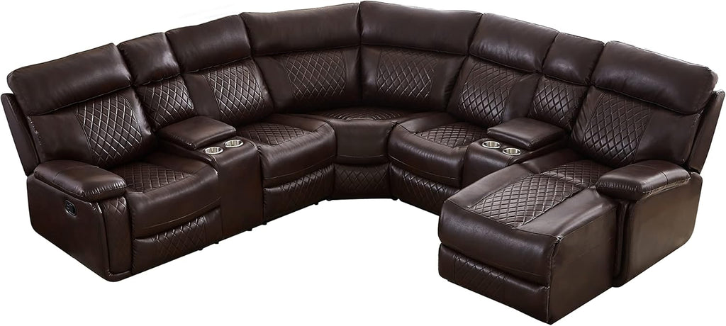 Brown PU Leather L Shape Reclining Sectional Sofa T9768