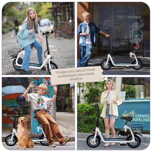 Foldable Electric Scooter with 12" Pneumatic Tire, Seat, Wide Deck, Dual Disc Brake F505963