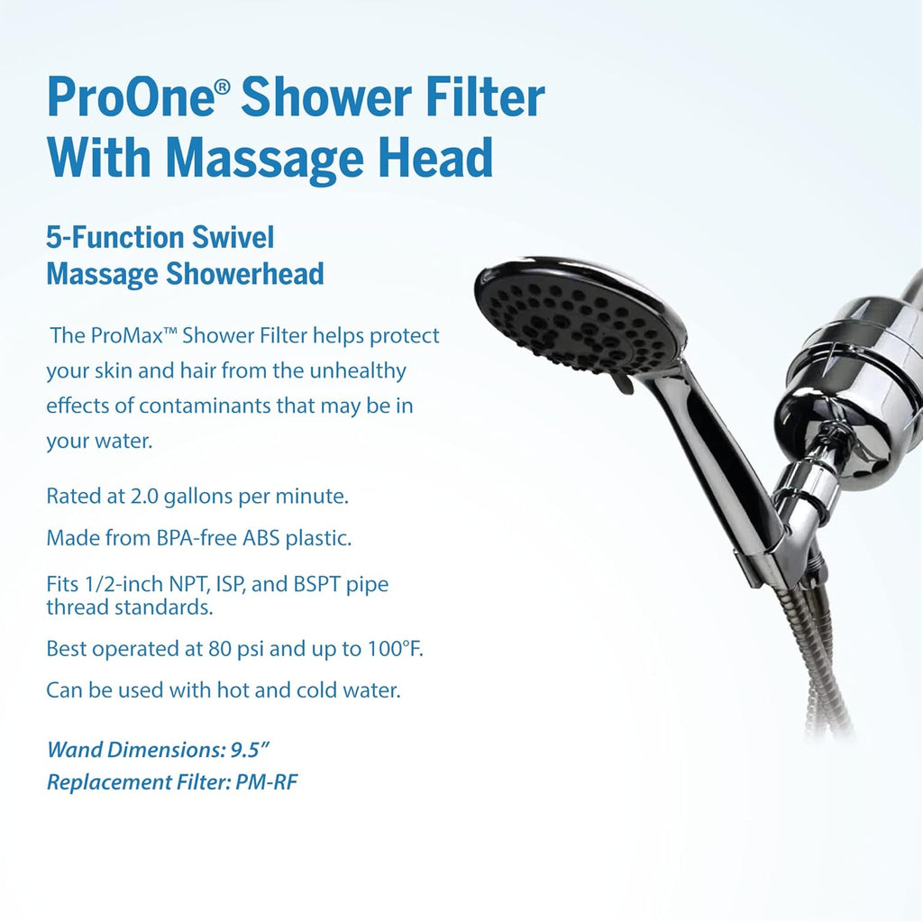 Brushed Nickel Handheld Shower Filter with 5 Function Massager and 6’ Stainless Steel Flex Hose M210196