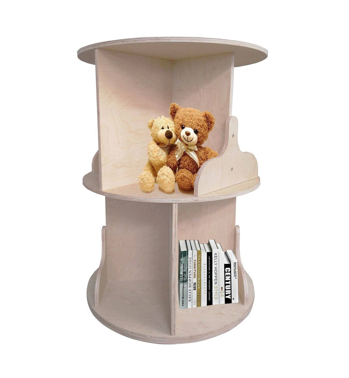 Natural Finish Two-Tier Round Wooden Bookcase P2142