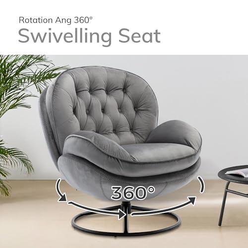 Gray Velvet Swivel Accent Chair with Ottoman Set L960
