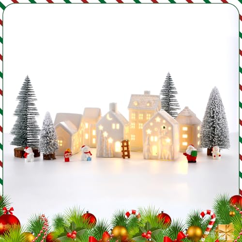16 Pcs LED Ceramic Christmas Village Set O7686