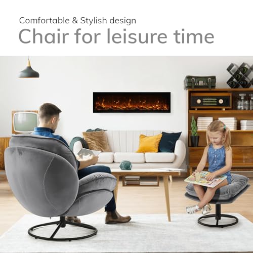 Gray Velvet Swivel Accent Chair with Ottoman Set L960