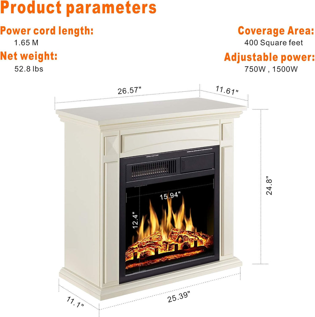 26’’ Electric Fireplace Heater with Remote Control, White I999498