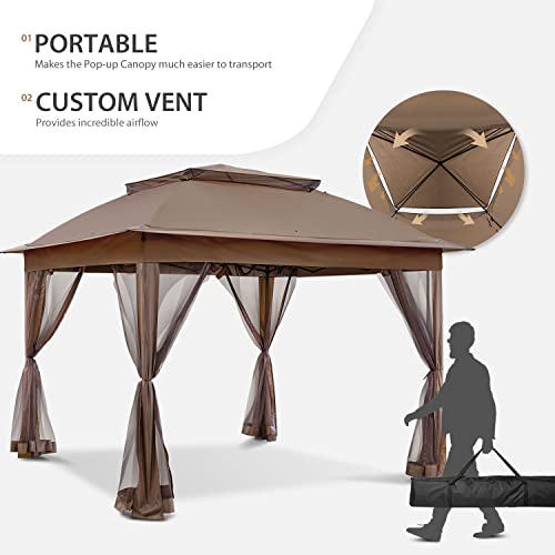 Beige 11x11 Pop Up Gazebo Tent with Mosquito Netting W22212