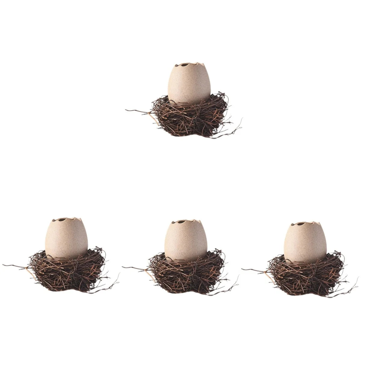 4 Sets Small Ceramic Vase Succulent Planter with Bird Nest V94560