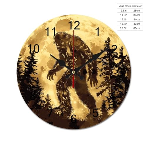 Golden Moon Wall Clock Silent Non-Ticking Round Wooden Clock Battery Operated 40*40cm Q259