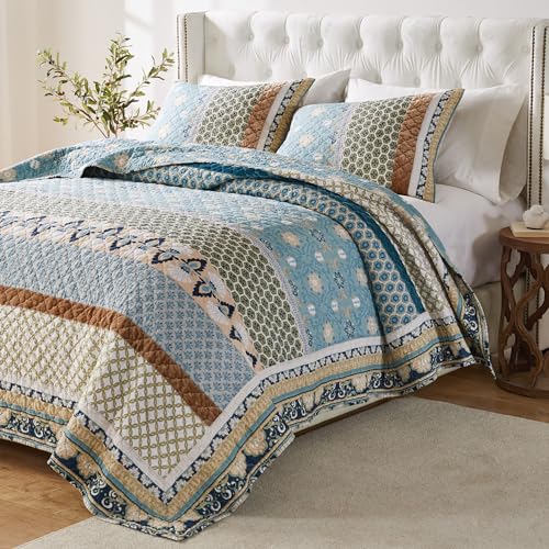 3-Piece Full/Queen Blue Quilted Bedding Set T321