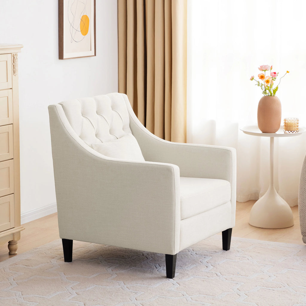 Beige Fabric Accent Chair with Wood Frame H6388