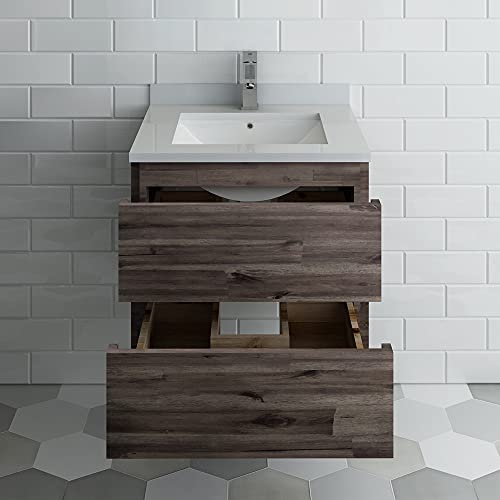 24 Inch Wall Hung Bathroom Vanity with Quartz Countertop and Ceramic Sink U193