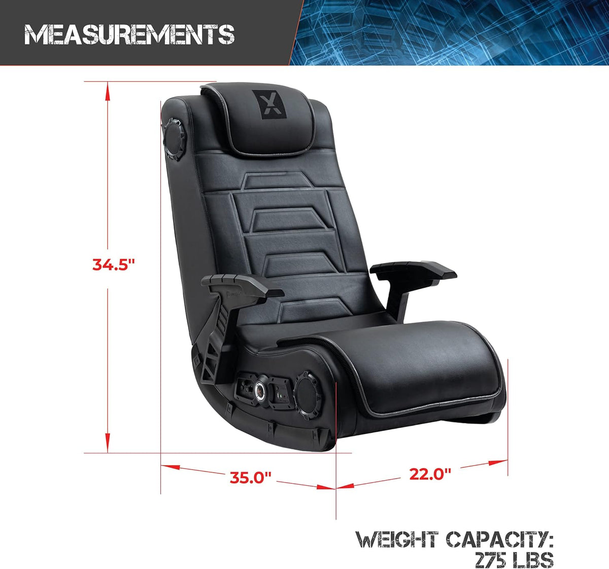 Black Leather Vibrating Floor Gaming Chair with Headrest Z23499