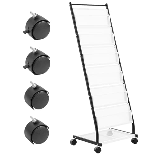 6-Tier Floor Standing Magazine Display Rack with 4 Wheels, 6 Pockets E7649