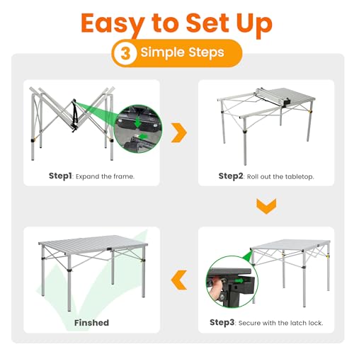 Natural Aluminum Roll-Up Camping Table with Carry Bag R390365