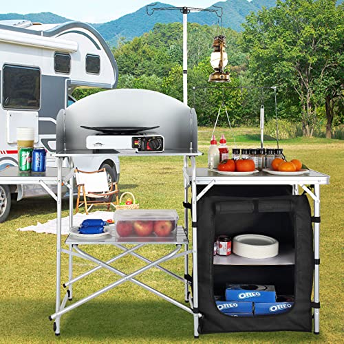 Brown Aluminum Folding Camping Kitchen Table with Storage Carrying Bag B147501