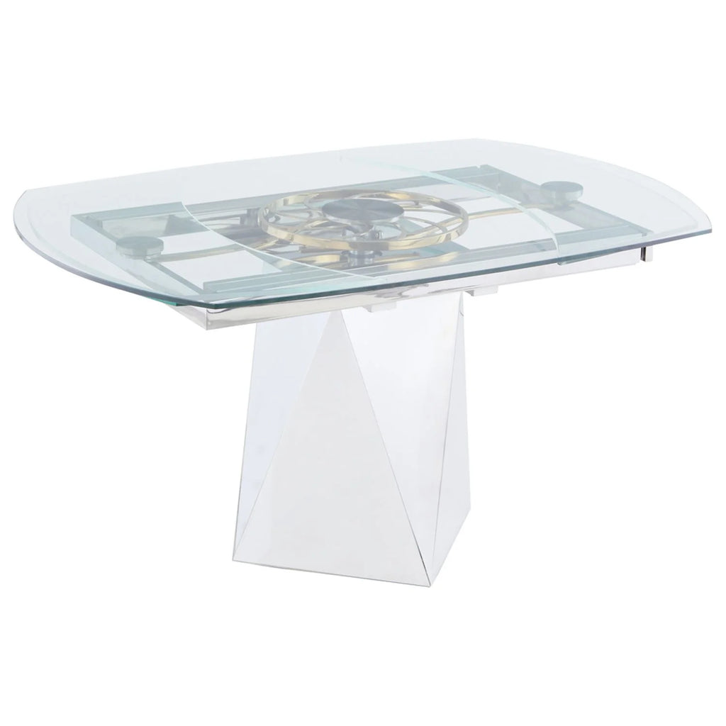 Steel and Glass Motion-Extendable Dining Table W77465