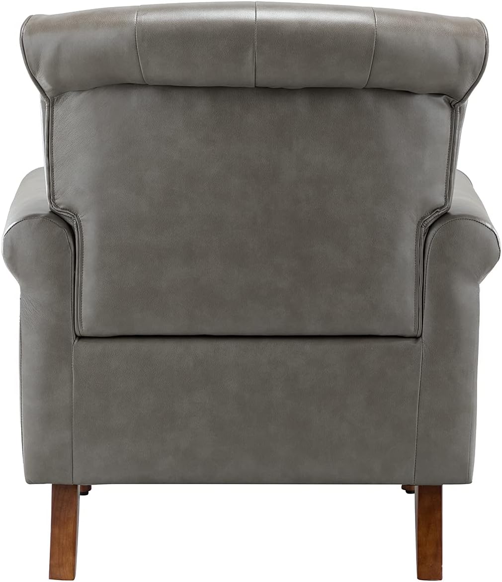 Grey Faux Leather Accent Chair with Solid Wood Legs M405