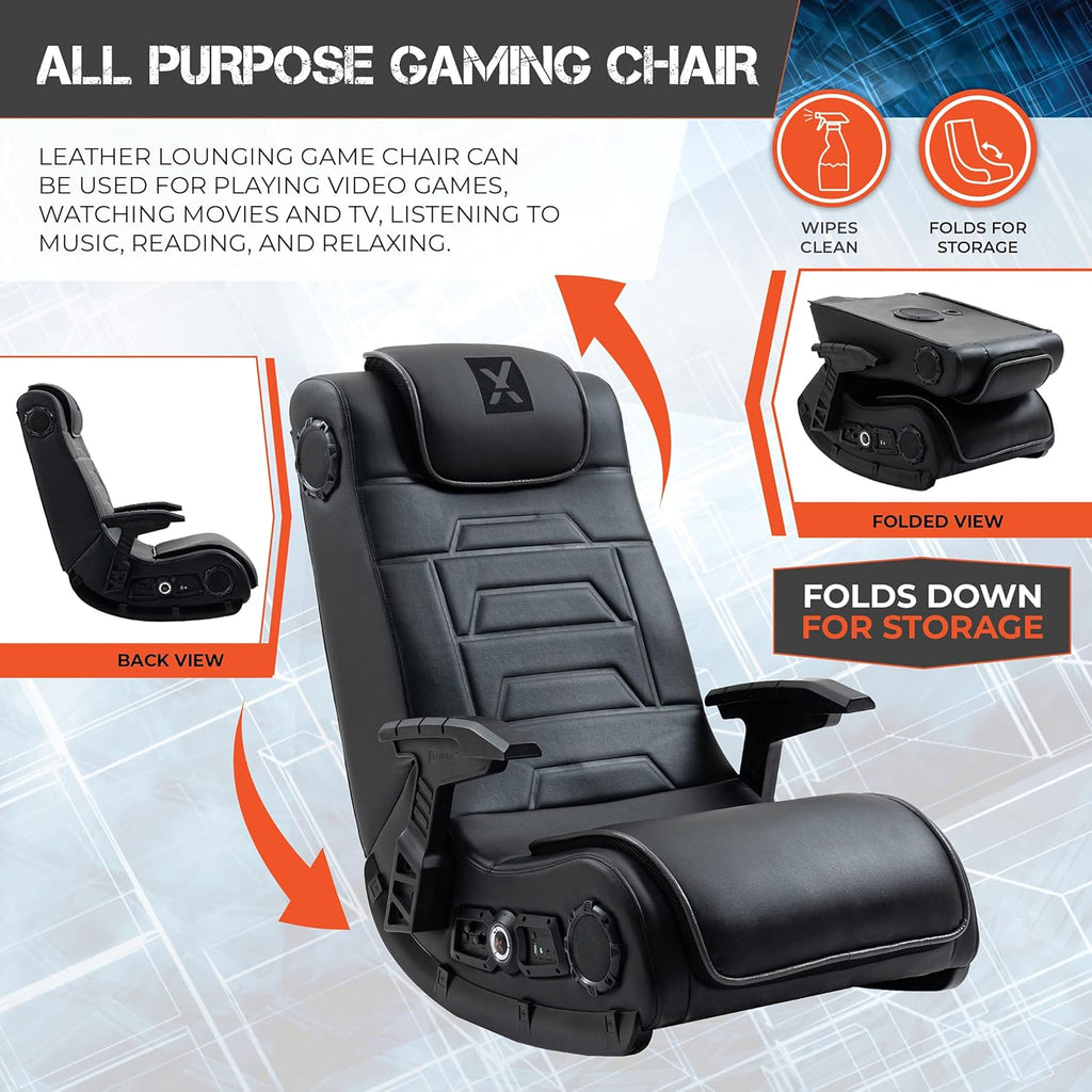 Black Leather Vibrating Floor Gaming Chair with Headrest Z23499