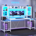 White 74.8'' Gaming Desk with LED Lights, Hutch and Storage Shelves P119