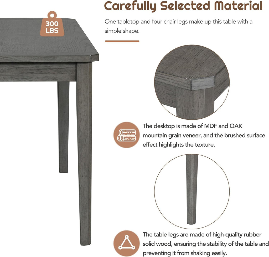 6-Piece Dining Table Set with 4 Upholstered Chairs and 1 Bench, Solid Wood, Dark Gray R132579