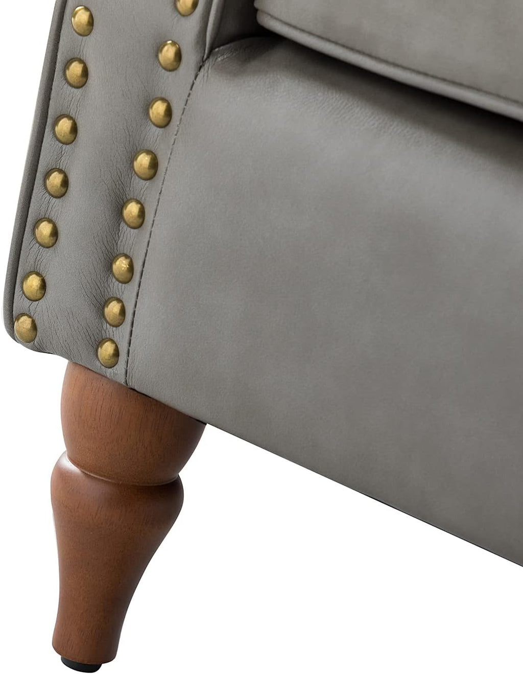 Grey Faux Leather Accent Chair with Solid Wood Legs M405