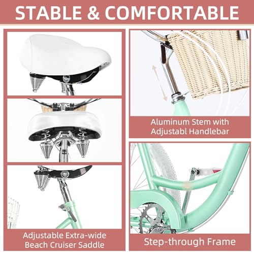 7 Speed 20/24/26 inch Three-Wheeled Bicycle with Basket J959