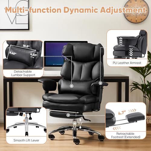 Black PU Leather Ergonomic Desk Chair with Footrest E15294
