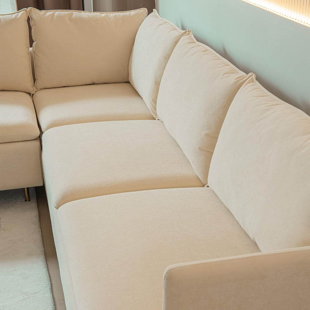 Beige Cotton Linen L Shaped Corner Sectional Couch C2534